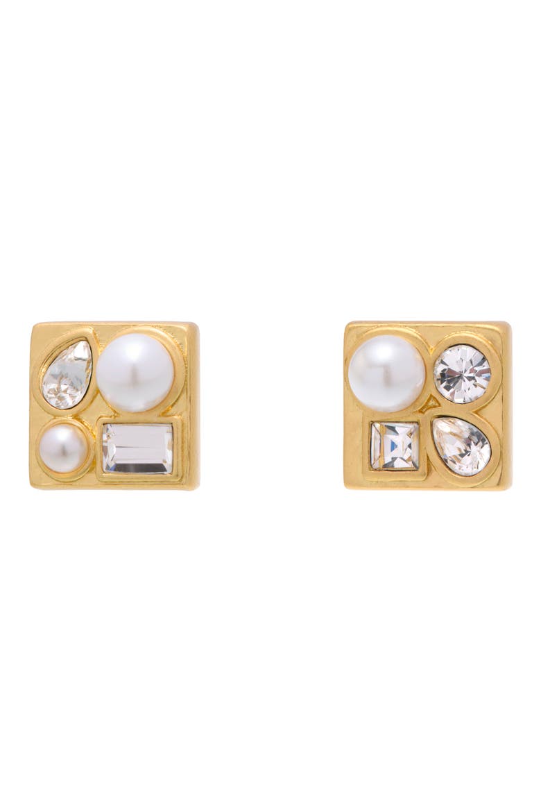 Zina Zoraya Stud Earrings, Alternate, color, GOLD TONE / PEARL / CLEAR