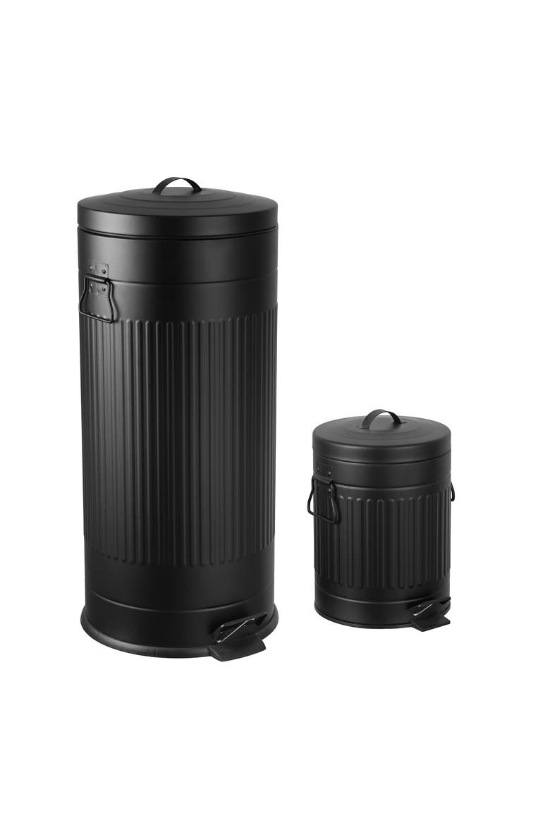 Theo Retro Step Trash Can with Soft-Close Lid and FREE Mini Trash Can, Main, color, Charcoal Black