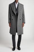 TOM FORD Double Breasted Grey Wool Herringbone Overcoat