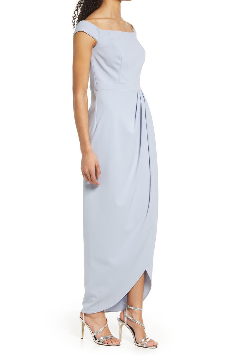 Xscape Evenings Xscape Off the Shoulder Wrap Front Scuba Crepe Gown, Alternate, color, 