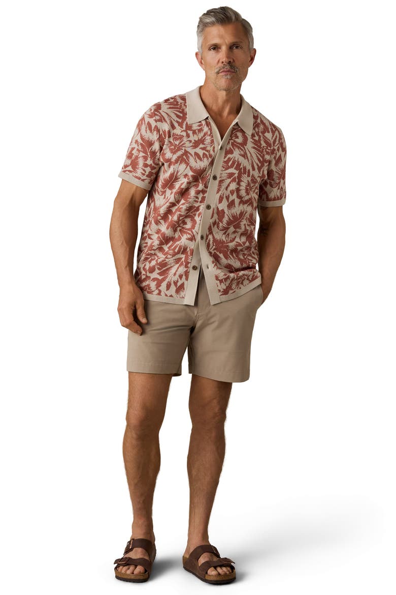 Short Sleeve Linen & Organic Cotton Knit Button-Up Shirt, Alternate, color, SIENNA SKY TROPICAL