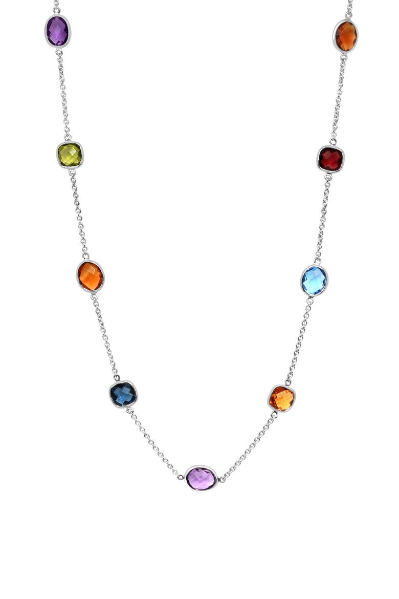 Sterling Silver Semiprecious Gemstone Station Chain Necklace, Main, color, SILVER