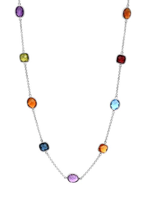 Sterling Silver Semiprecious Gemstone Station Chain Necklace