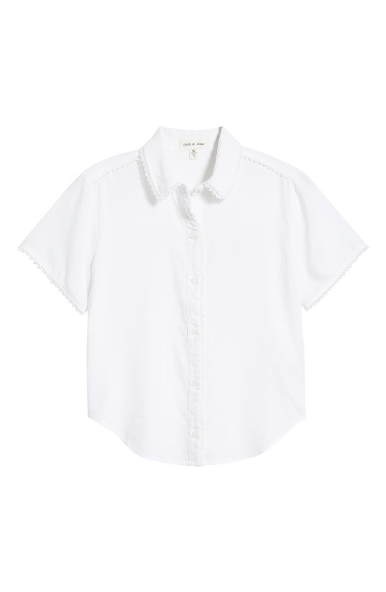 Cloth & Stone Picot Trim Short Sleeve Button-Up Shirt, Alternate, color, White
