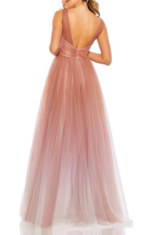 Mac Duggal Sleeveless V Neck Glitter Ombre Gown In Vintage Rose