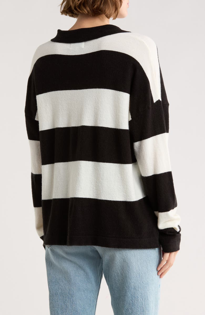 FRNCH Akiko Stripe Henley Sweater, Alternate, color, Noir