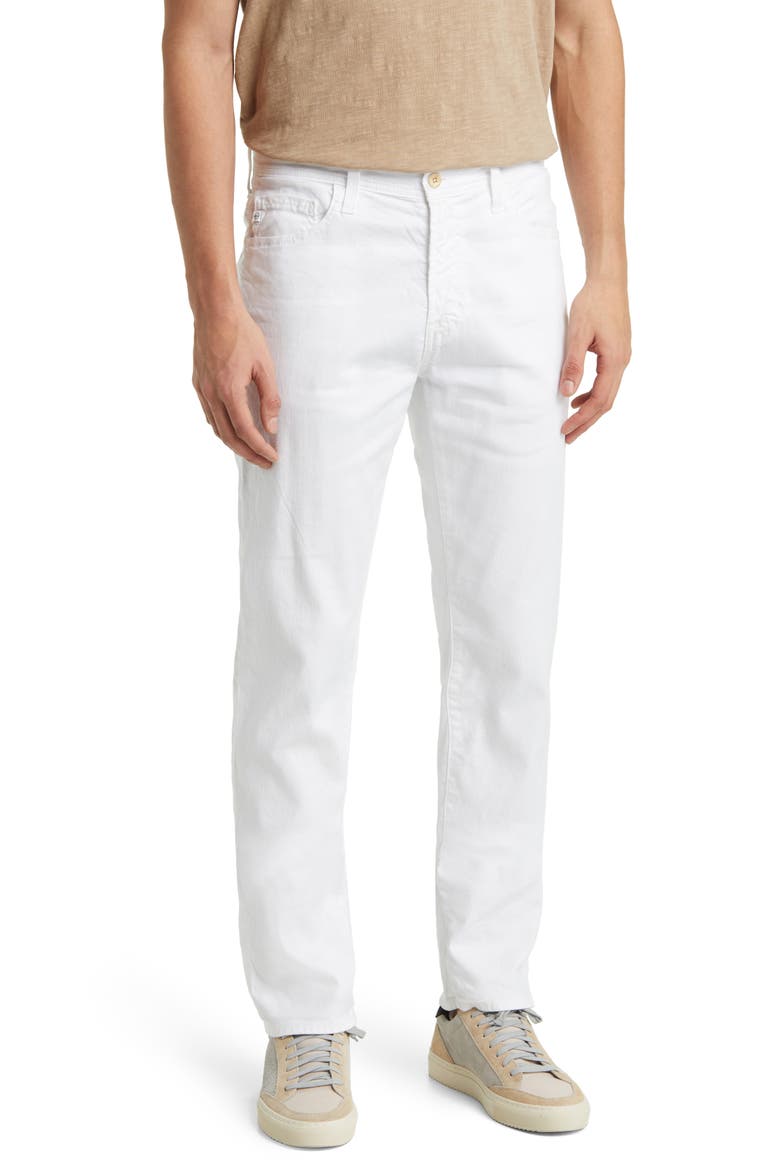 Everett Slim Straight Leg Stretch Cotton & Linen Pants, Main, color, WHITE