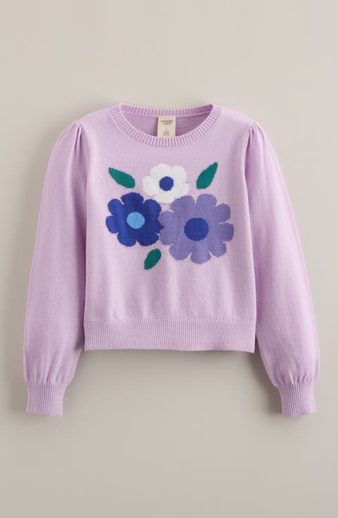 Kids' Icon Intarsia Puff Shoulder Cotton Blend Sweater