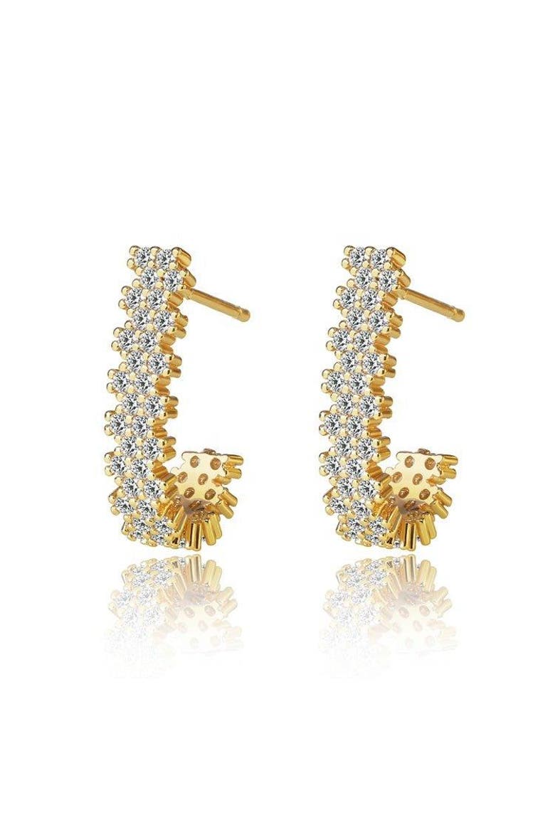 Elara Sparkling Cubic Zirconia J Hoop Earrings, Main, color, Gold