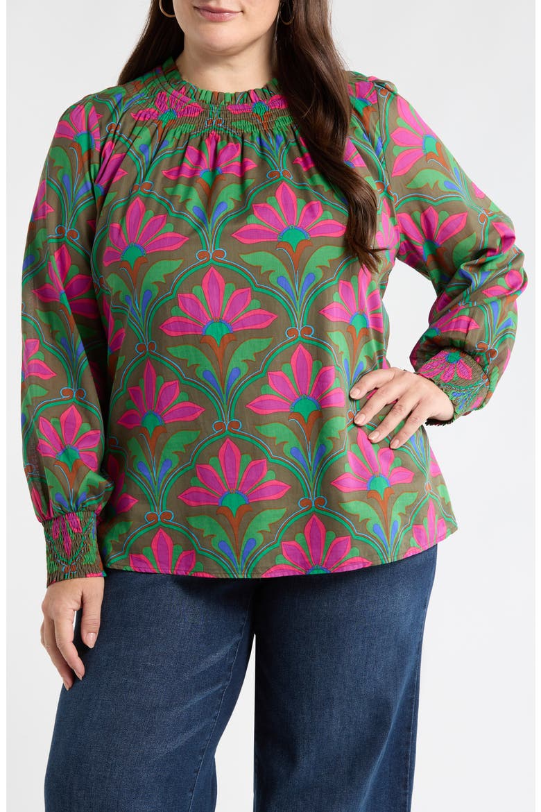 Evanna Floral Noehmi Smocked Top, Main, color, KELLY-GREEN-PINK