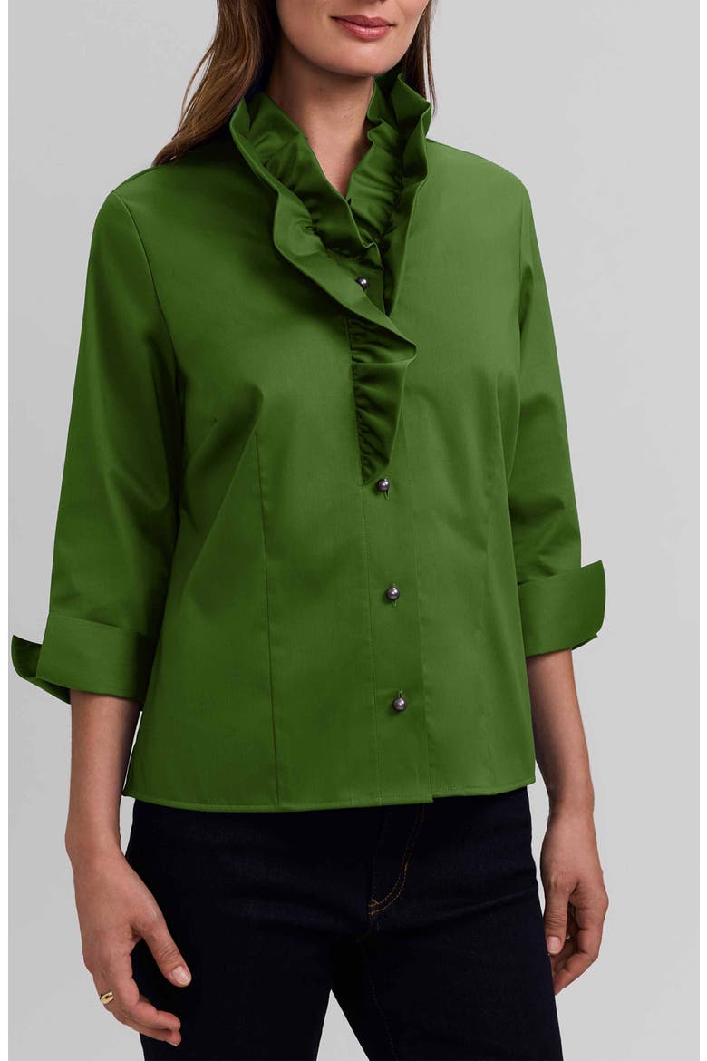 Edith Ruffle Button-Up Shirt, Main, color, MOSS GREEN