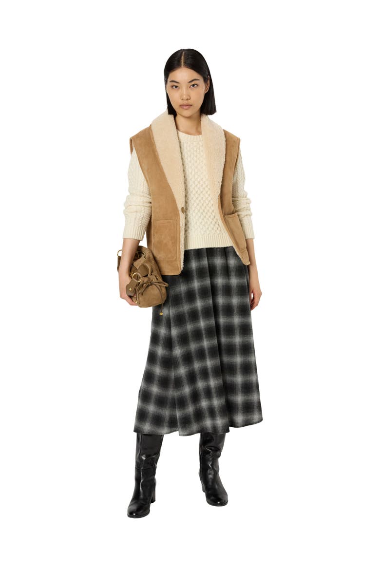 Basma Checked Midi Skirt, Alternate, color, Medium Gray