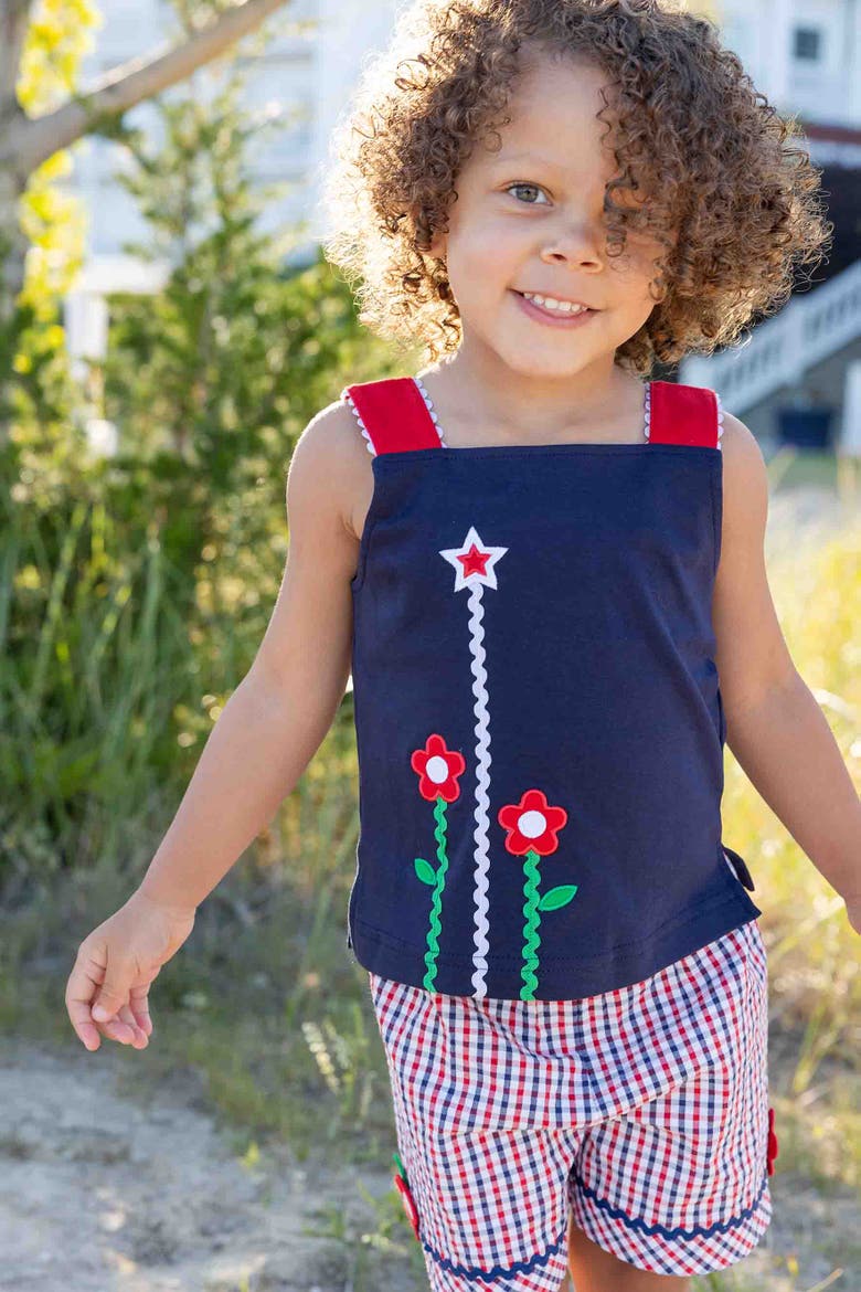 Knit Top With Ric Rac, Flowers & Star, Alternate, color, Navy Blue