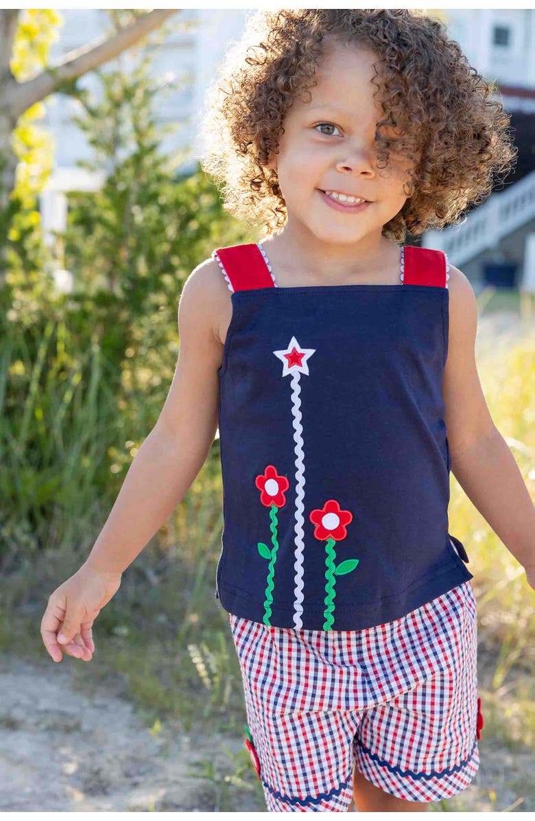 Florence Eiseman Knit Top With Ric Rac, Flowers & Star, Alternate, color, Navy Blue