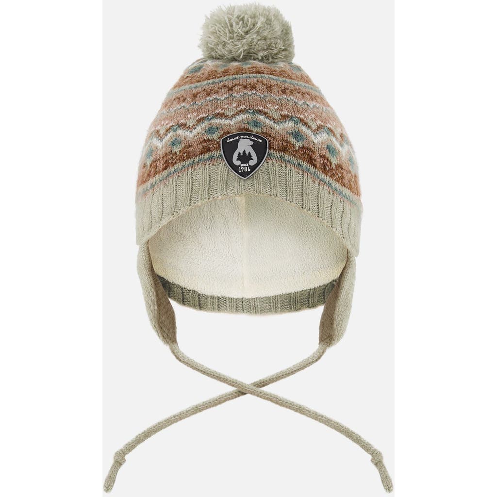 Deux Par Deux Lined Knit Pompom Hat With Ear Flaps In Green