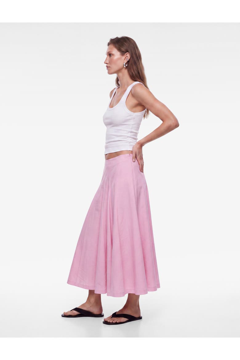 A-Line Pleated Cotton Midi Skirt, Alternate, color, PINK