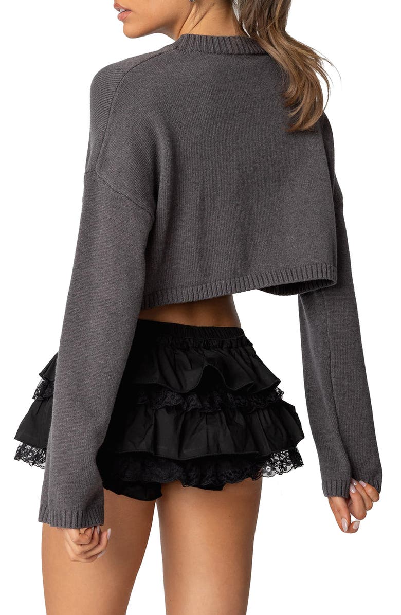 EDIKTED Bow Crewneck Crop Sweater, Alternate, color, Gray