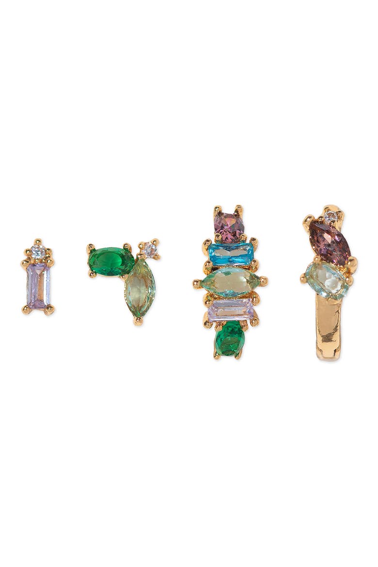 Flora & Fauna Set of 4 Mismatched Stud Earrings, Main, color, GOLD