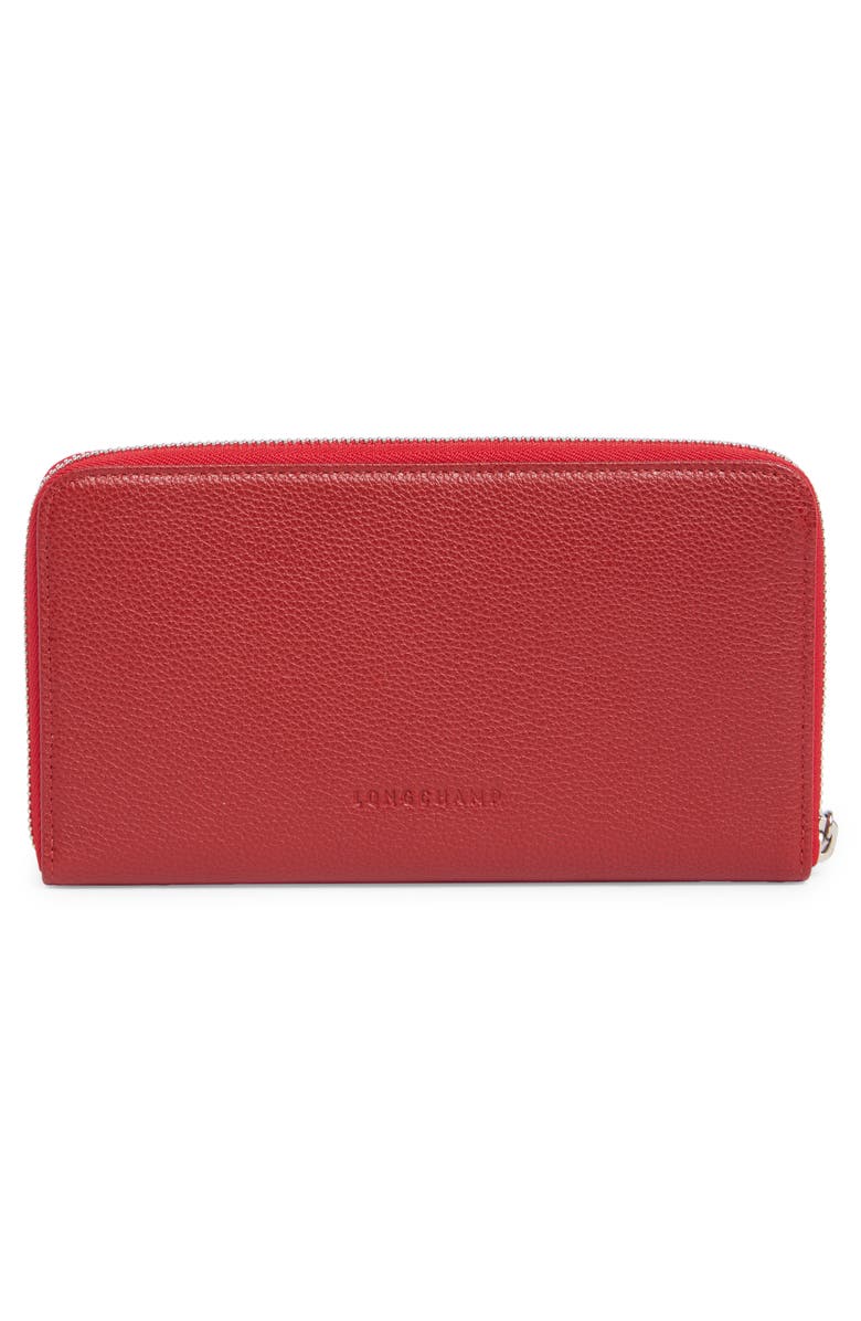 Longchamp Zip Around Leather Wallet, Alternate, color, Vermillion