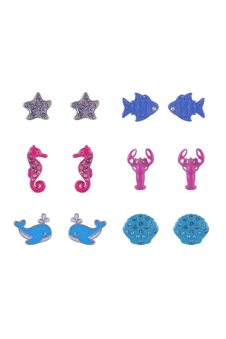 6 Pack Sea Life Stud Earring Set, Alternate, color, Multicolored