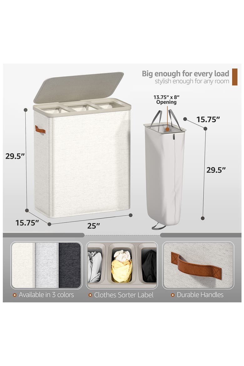 3-Compartment Laundry Basket, Alternate, color, BEIGE