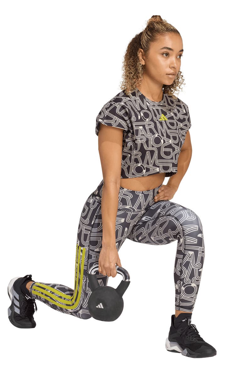 adidas x FARM Rio Optime Climacool Leggings, Alternate, color, Black/ Crystal Linen/ Lime