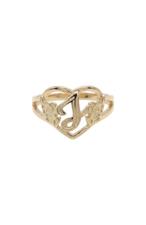 The Cutout Flower Heart Letter Ring