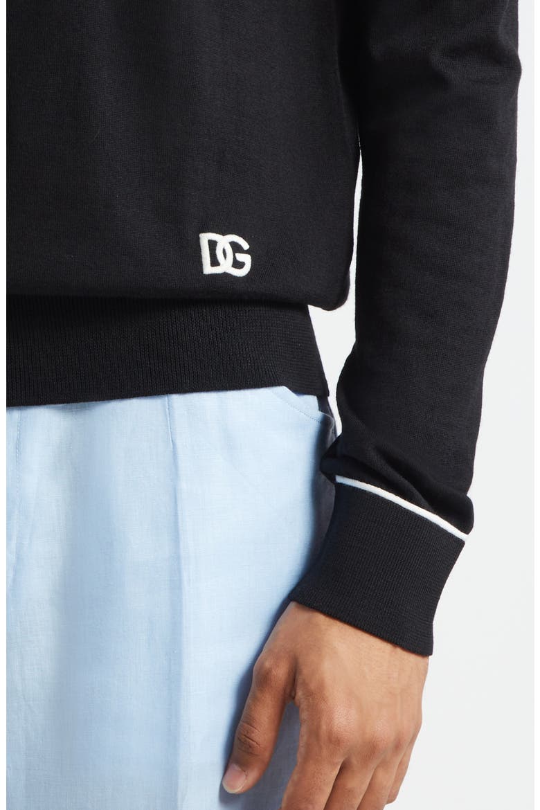 Tipped Virgin Wool Crewneck Sweater, Alternate, color, N0000 NERO