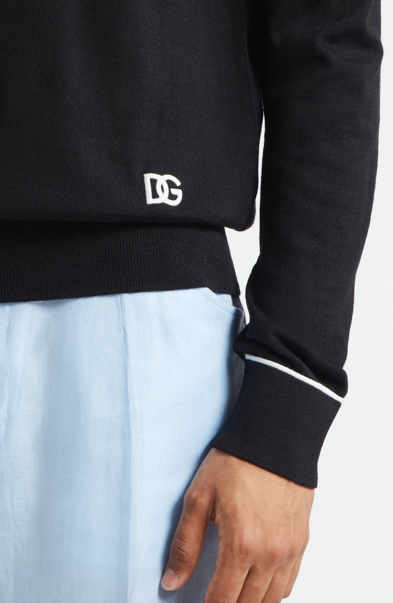 Dolce&Gabbana Tipped Virgin Wool Crewneck Sweater, Alternate, color, N0000 Nero