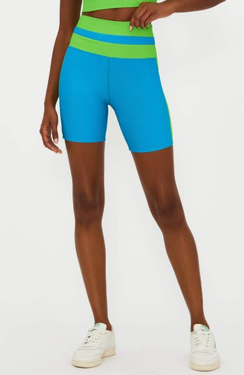 Beach Riot Samantha Colorblock Rib Bike Shorts In Palm Green Colorblock