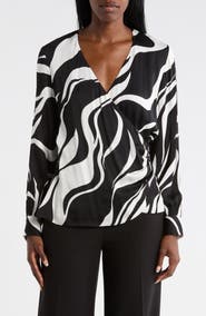 Elie Tahari The Estelle Wrap Front Silk Blend Top