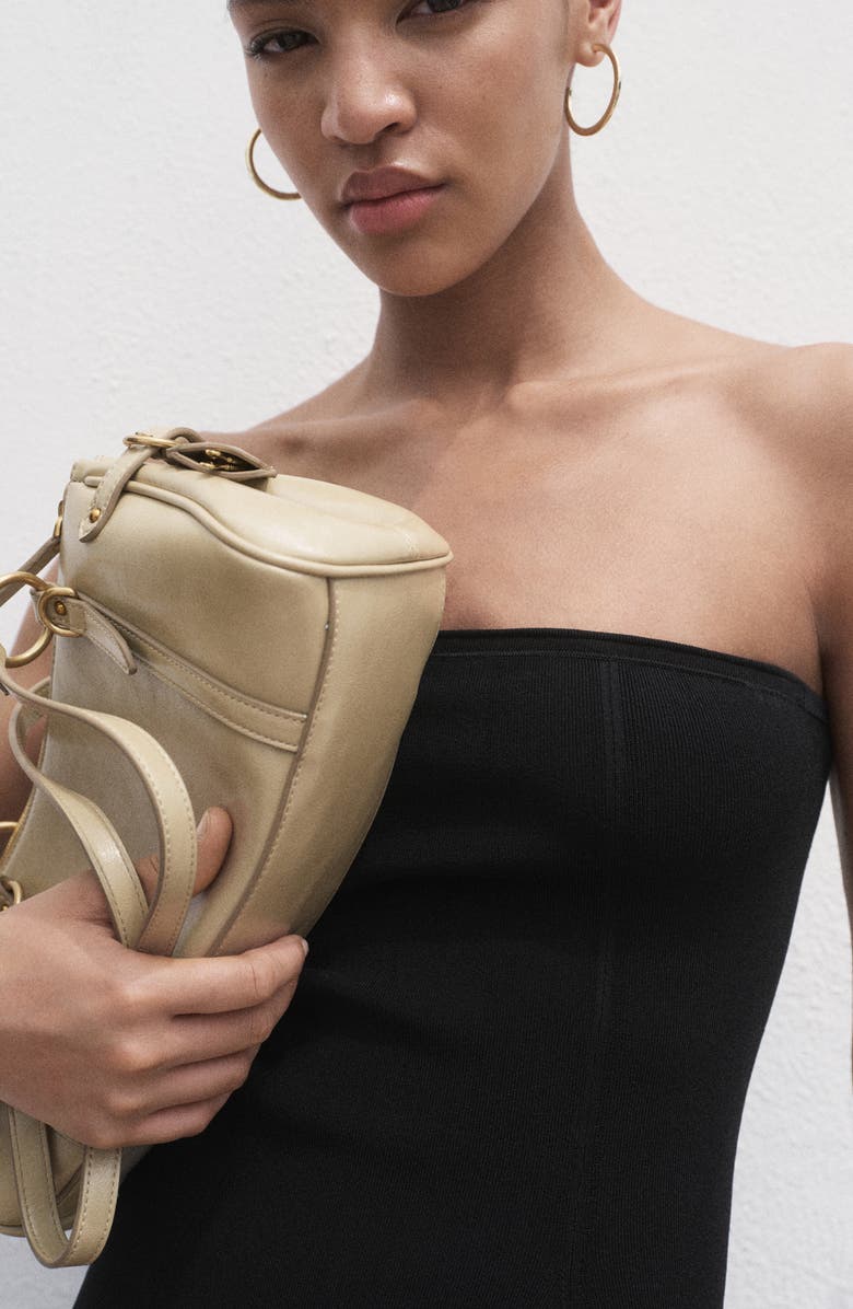 MANGO Strapless Rib Top, Alternate, color, Black