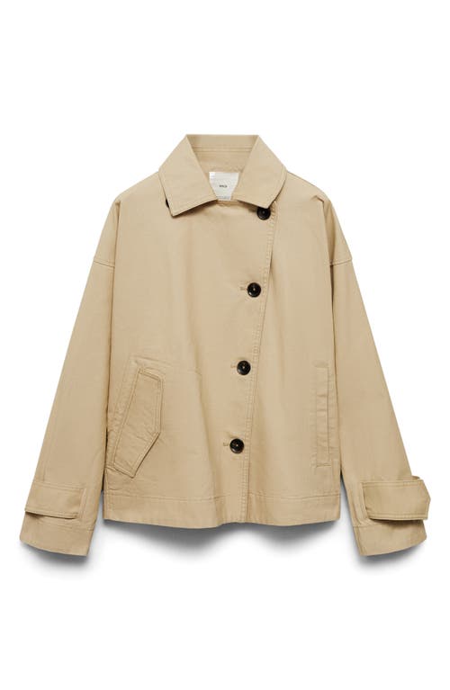 Mango Cotton Crop Trench Coat In Light/pastel Grey