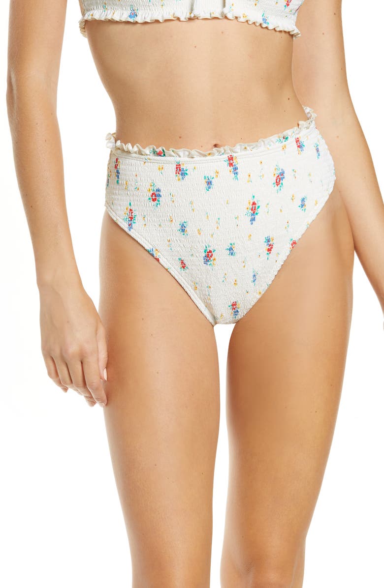 Billabong x Wrangler Meadowlands Smocked High Waist Swim Bottoms, Main, color,