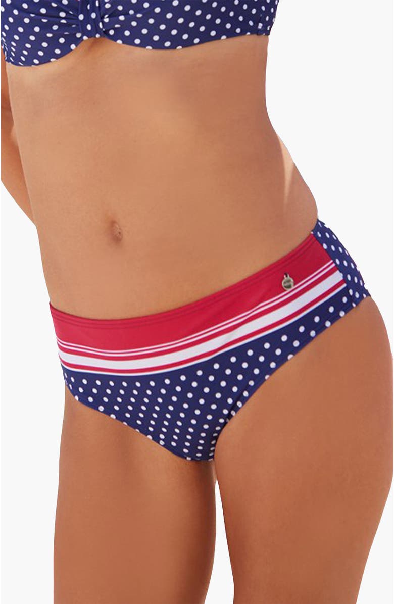 LASCANA Women's Striped Polka Dot Classic Bikini Bottom, Main, color, Blue Multi