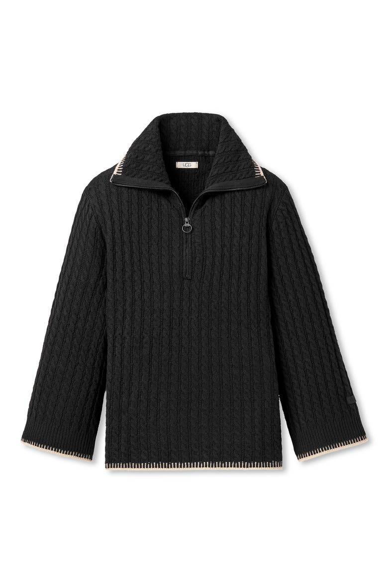 Rylynn Quarter Zip Cable Knit Sweater, Alternate, color, BLACK