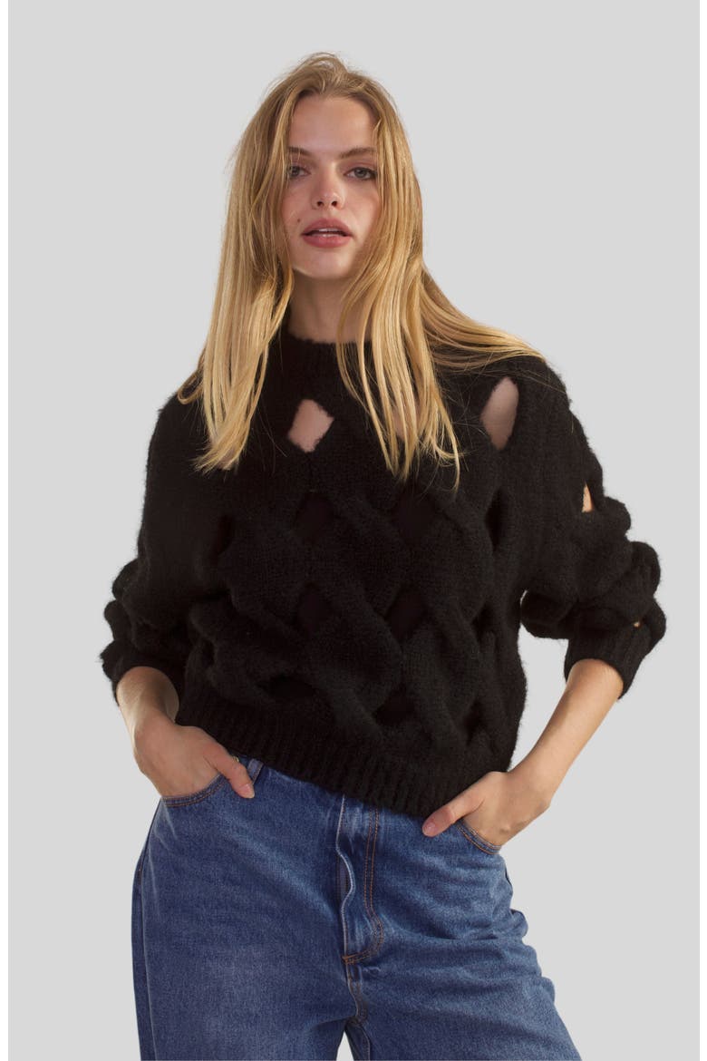 OPEN KNIT SWEATER, Alternate, color, Black