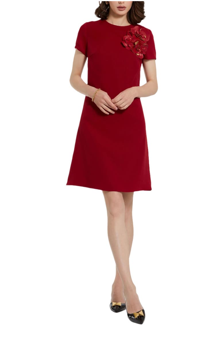 Crepe Cap Sleeve Mini Dress With 3D Flower Details, Main, color, Garnet