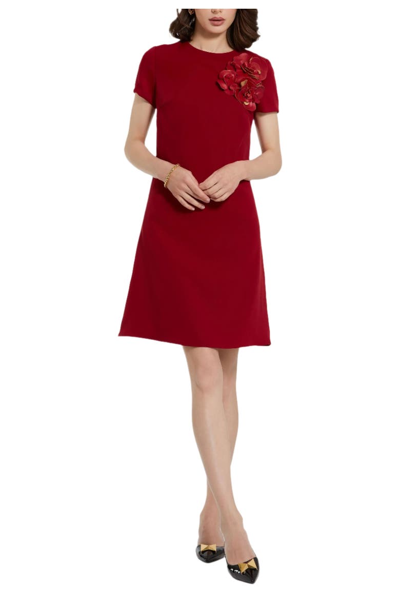 Mac Duggal Crepe Cap Sleeve Mini Dress With 3D Flower Details, Main, color, Garnet