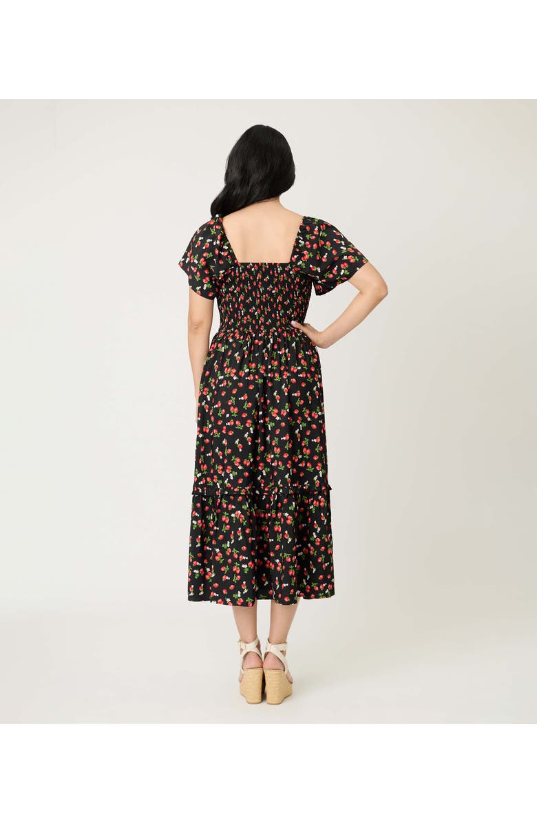 Unique Vintage Smocked Bodice Midi Dress, Alternate, color, Black W/Strawberry Print