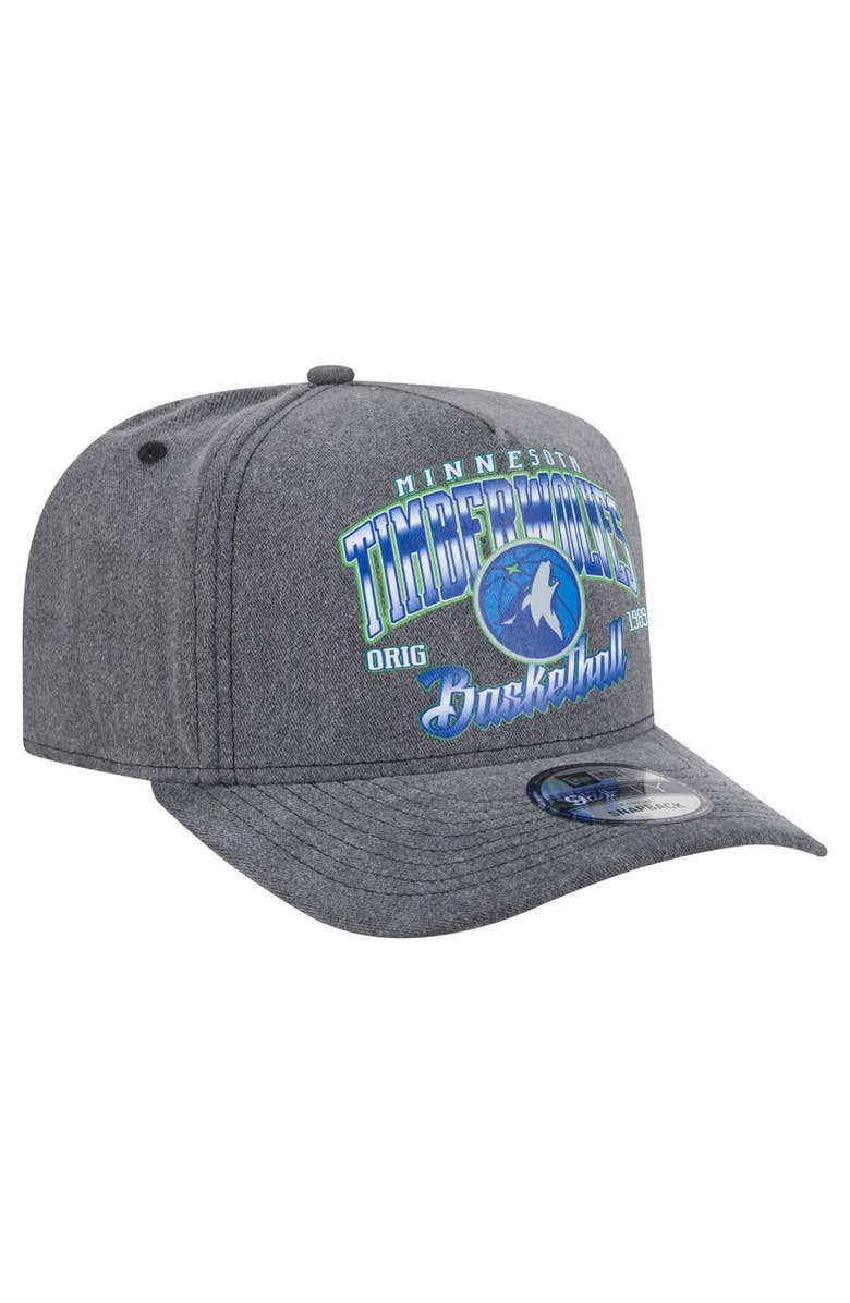New Era Men's New Era  Charcoal Minnesota Timberwolves Throwback Washed Pre-Curved 9FIFTY Snapback Hat, Alternate, color, 