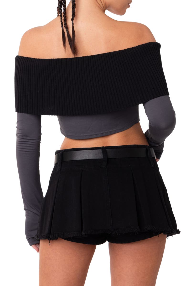 EDIKTED Alma Off the Shoulder Mixed Media Crop Top, Alternate, color, Gray