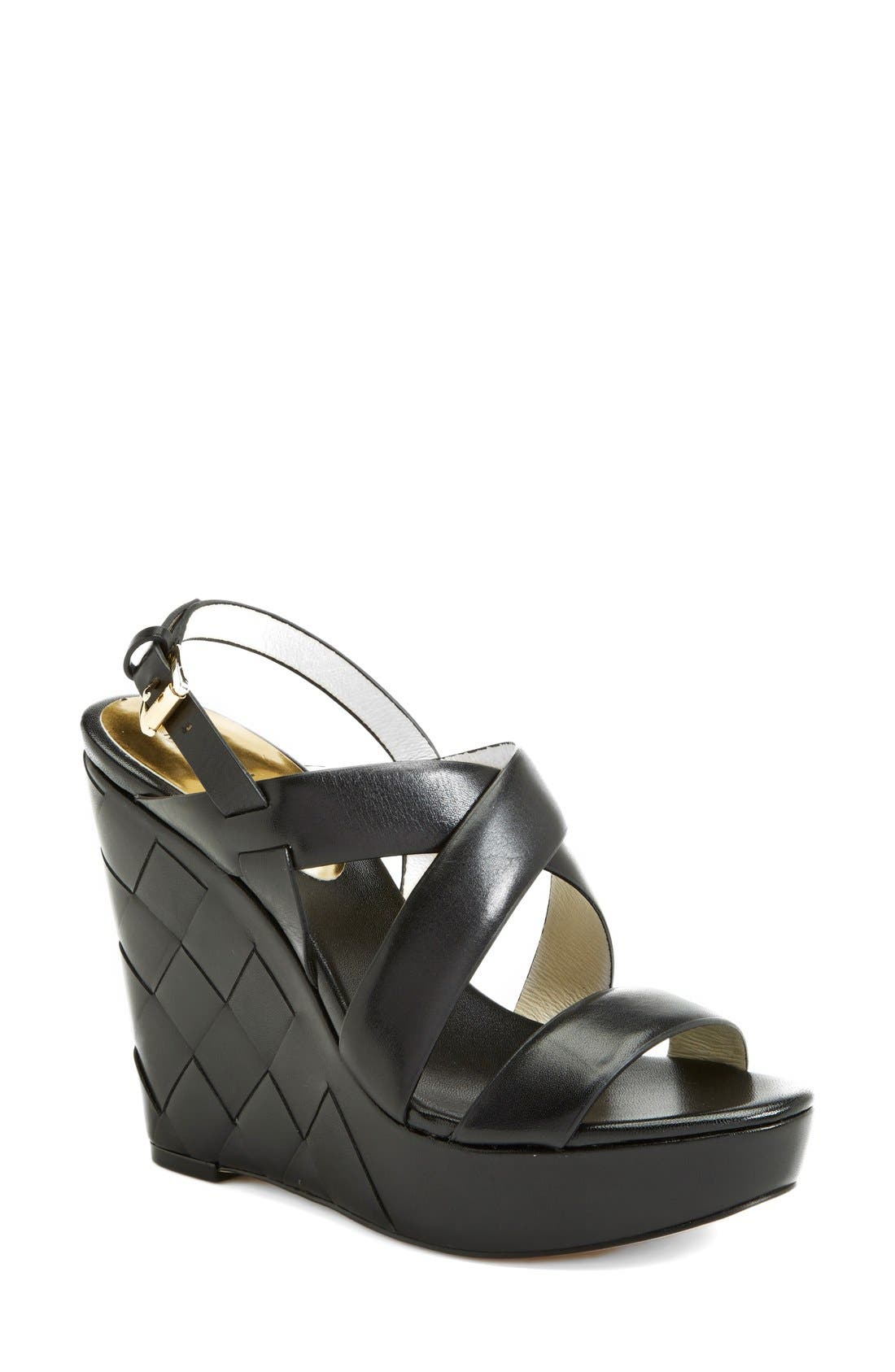 MICHAEL Michael Kors 'Bennet' Leather Wedge Sandal, Main, color, 