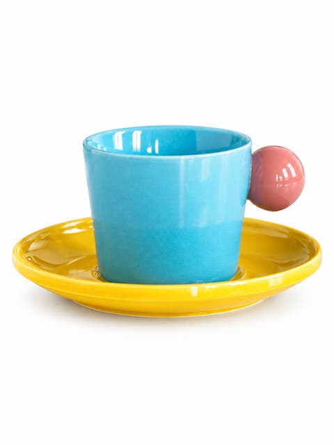 Handmade Ball Handle Coffee Mug With Saucer