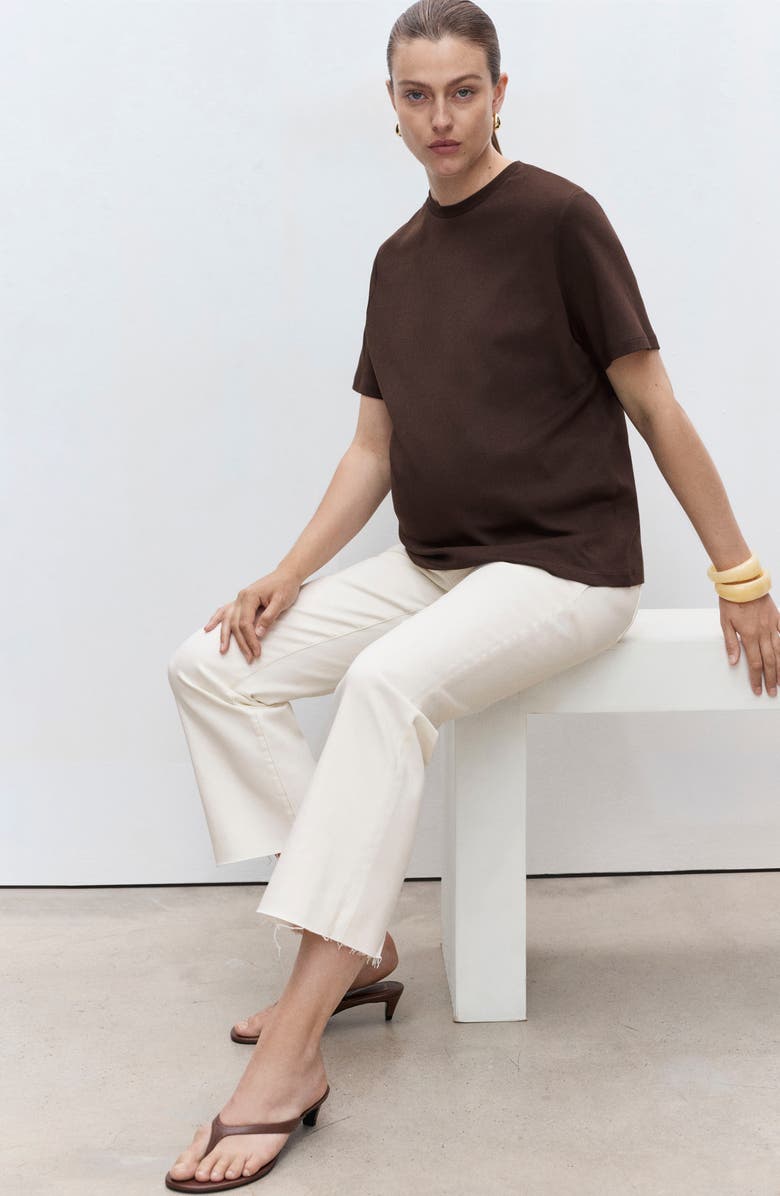 MANGO Over the Bump Raw Hem Crop Flare Maternity Jeans, Alternate, color, Off White