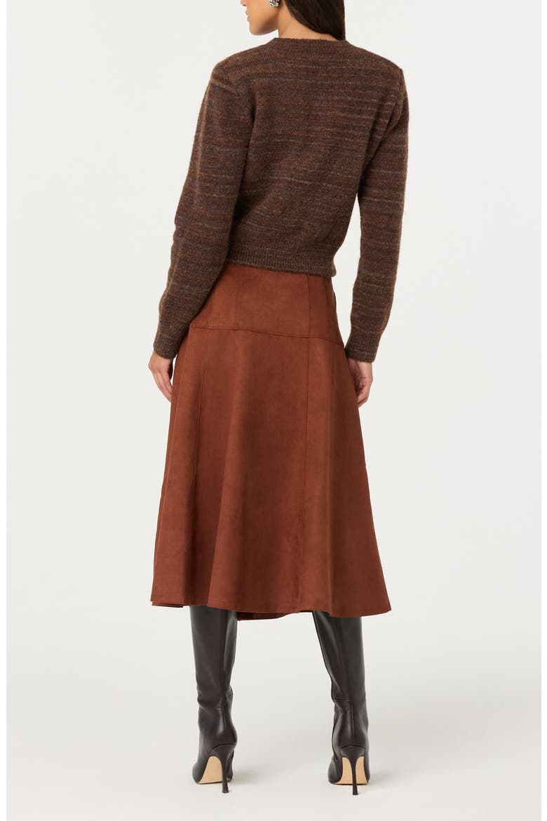 Zoya Faux Suede Midi Skirt, Alternate, color, BROWN