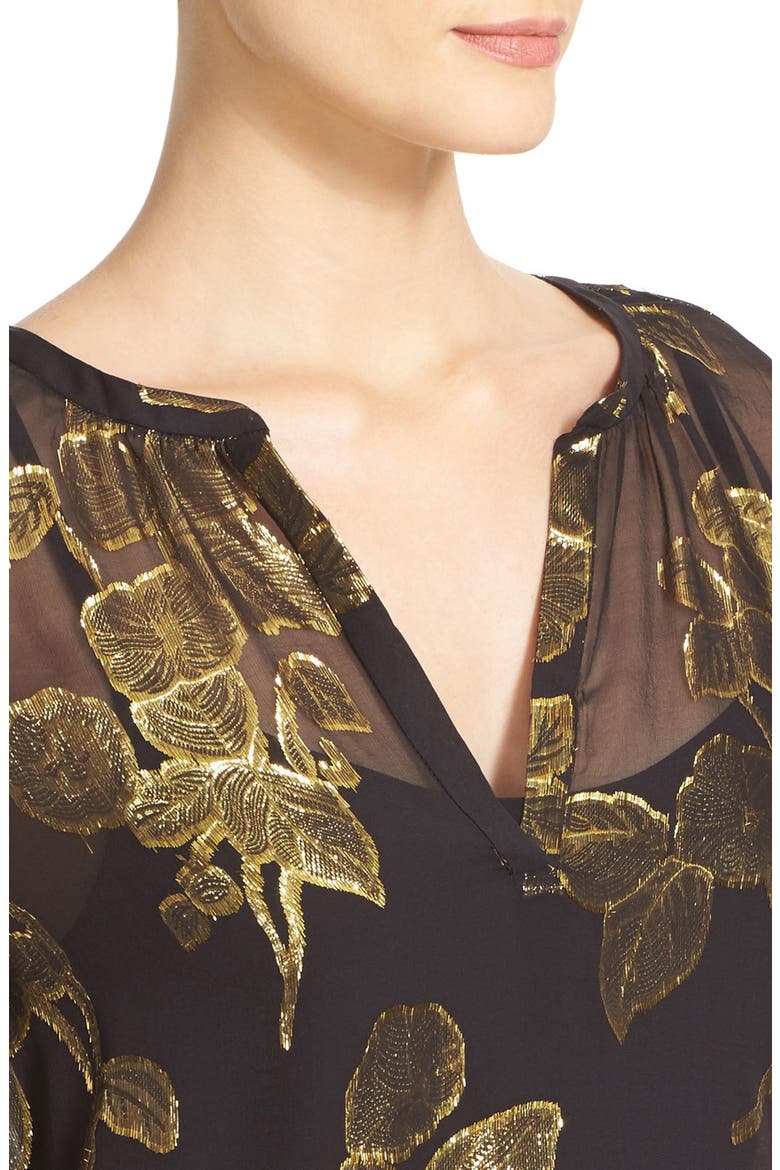 'Vashti' Metallic Silk Print Popover Top (Nordstrom Exclusive), Alternate, color, CAVIAR/ GOLD