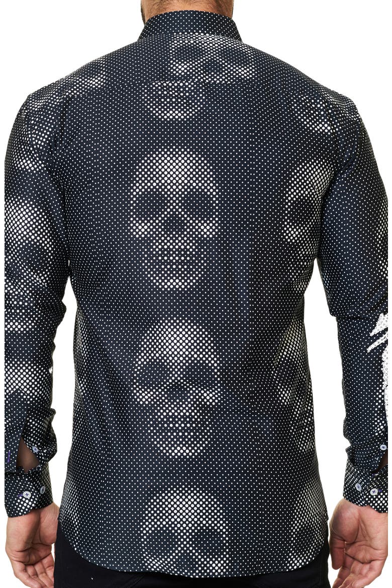 Luxor Funky Skull Dot Print Button-Up Shirt, Alternate, color, BLACK