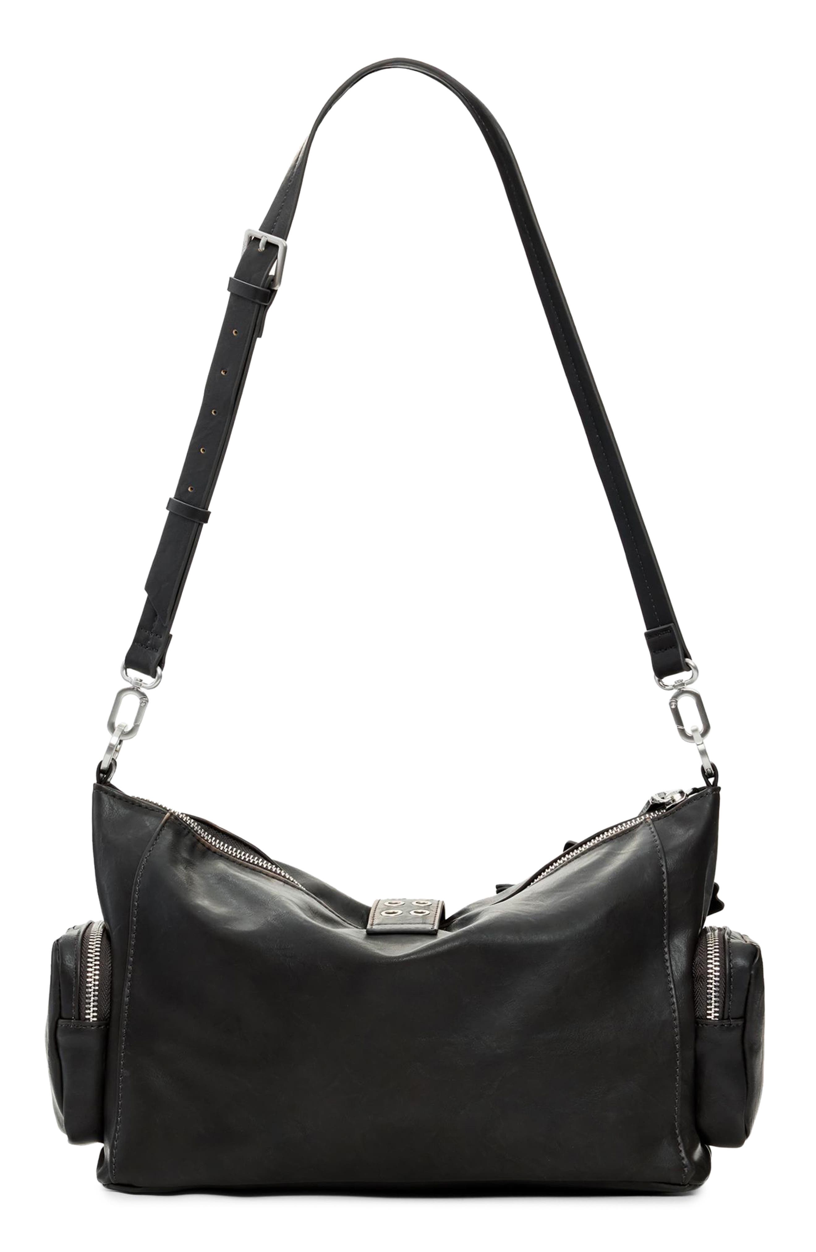 Desigual Medium Floral Appliqué Faux Leather Shoulder Bag, Alternate, color, Dark Brown