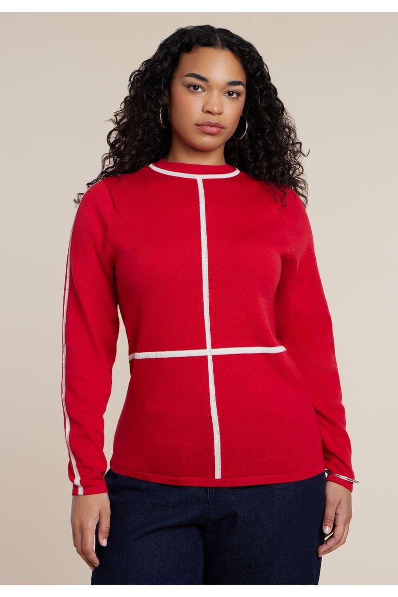 Contrast Line Detail Turtleneck Sweater, Main, color, RED